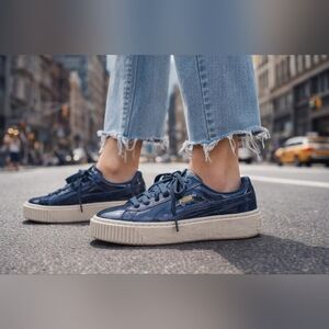 Puma Women's Platform Patent Sneaker — Navy
